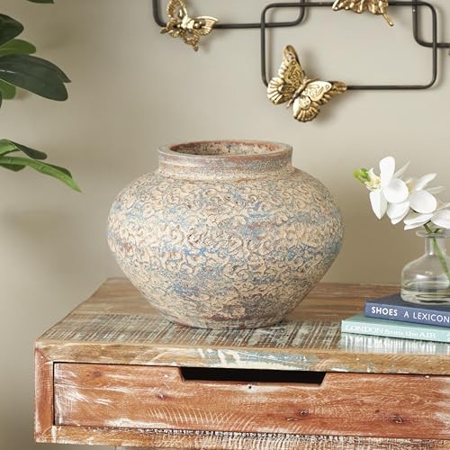 Ceramic Scroll Decorative Vase Antique Style Wide 14" x 13" x 10" Beige gallery