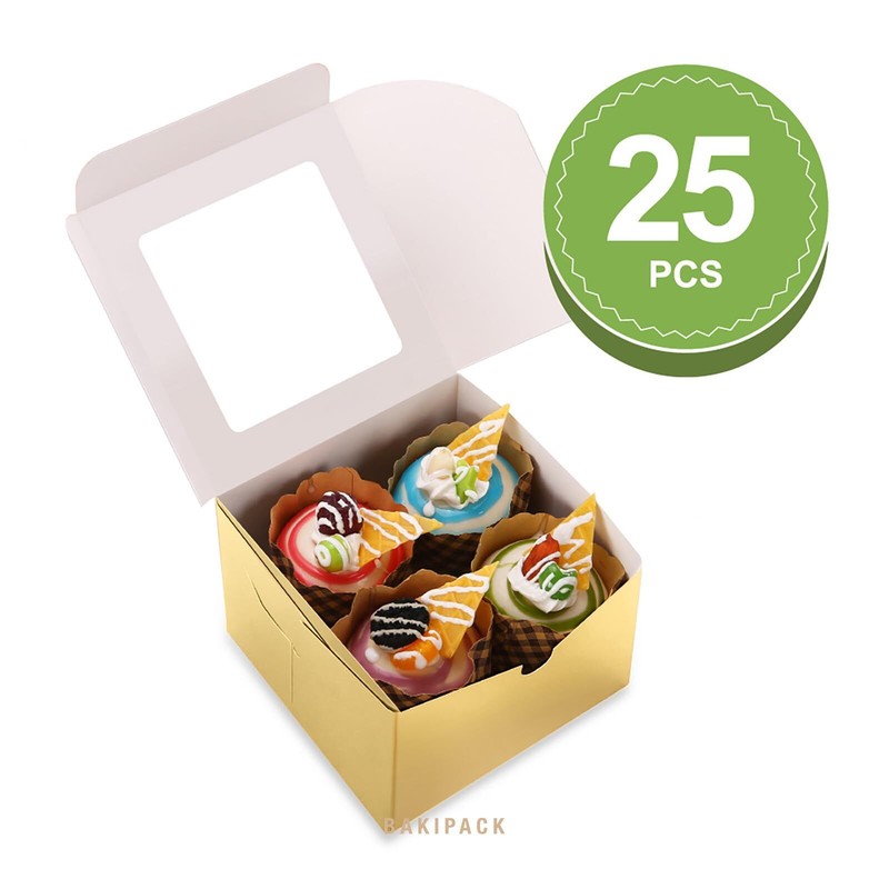 25 Gold Bakery Boxes With Window 6x6x4 Inches Cake Boxes With Window Treat Boxes gallery