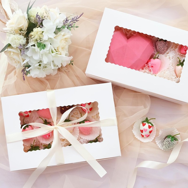 7pcs Cookie Boxes, 12x8x2.5 Inches White Bakery Boxes with 3 Style Window for... gallery