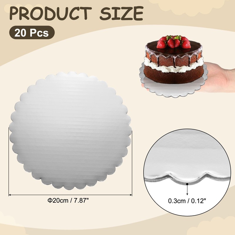 20 Pcs Scalloped Cake Circle Base, 7.9 Inch Cake Cardboards, Silver Tone gallery