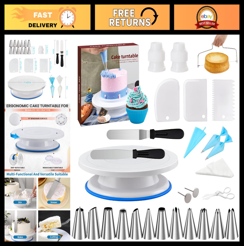82Pcs Cake Decorating Supplies Kit – Turntable, Piping Tips, Icing Bags, Fondant