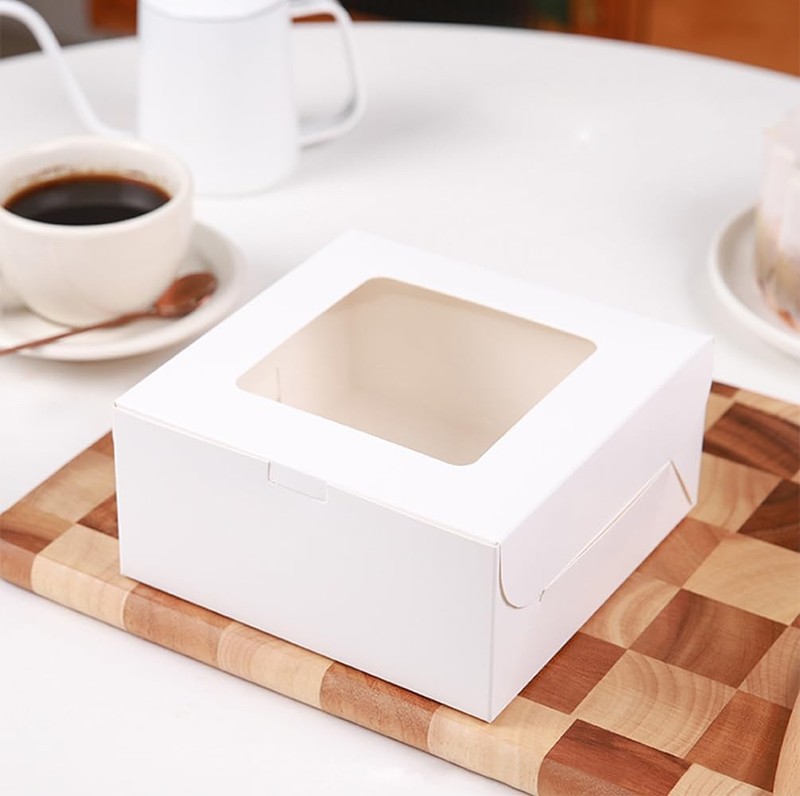 25 PCS Cake Boxes Window 6x6x3 Inch Square White Bakery Carrier Container gallery