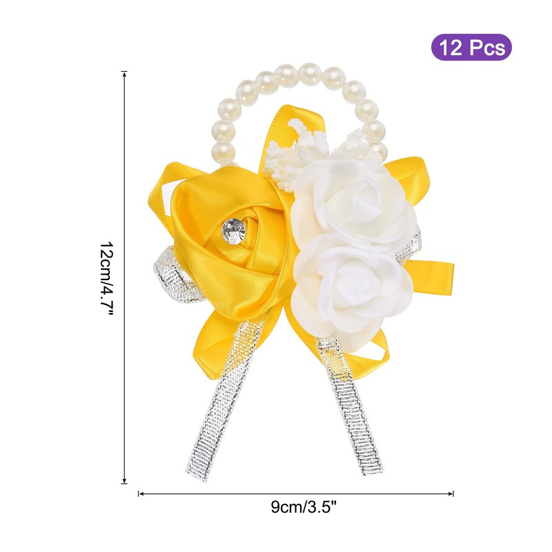 12Pcs Wrist Corsage Artificial Flower Bracelets Rose Decorative Gold Tone gallery