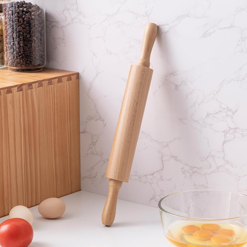 AISOSO Rolling Pins for Baking, 15.75 Inches Wooden Rolling Pin with Handles, Cl gallery