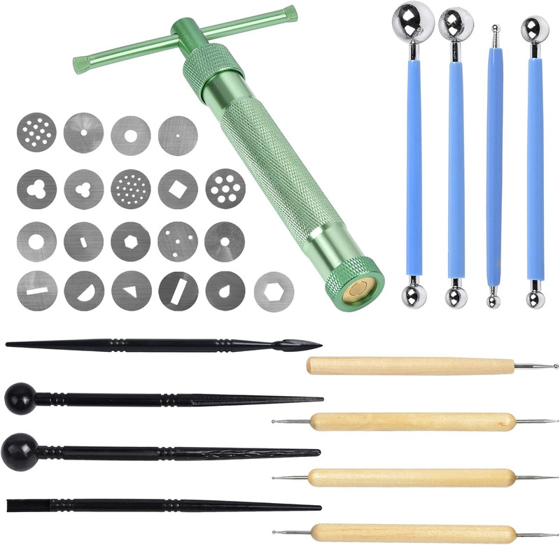 33Pcs Clay Fondant Extruder Cake Decorating Supplies Sugar Modeling Tool, Clay E