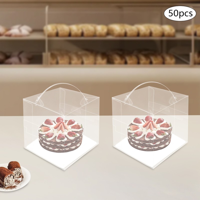 50 Count Clear Cake Boxes Set - Square Design with Sturdy Handle gallery