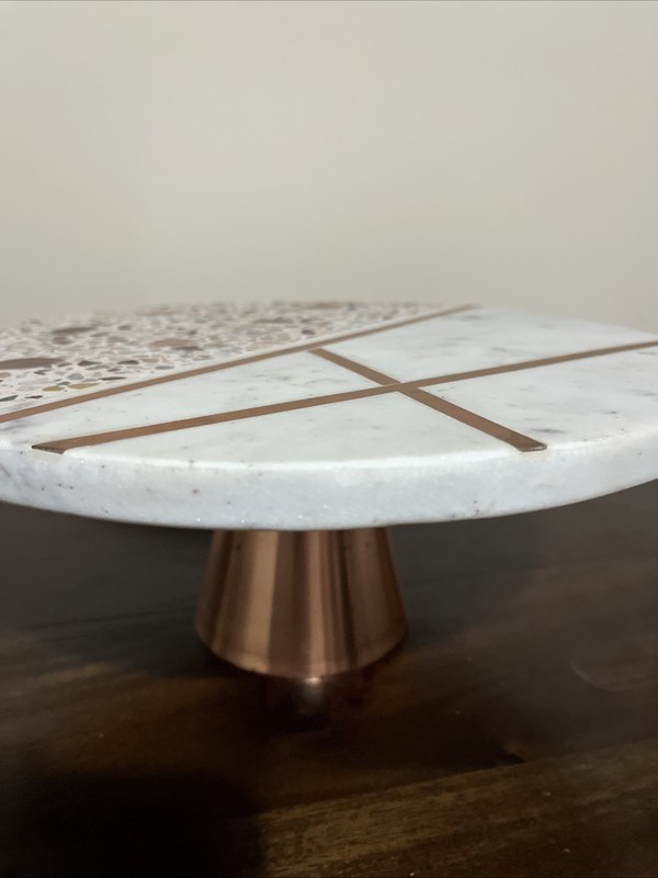 THIRSTYSTONE Pink Terrazzo White Marble Cake Stand NM796-MCY Copper Display gallery