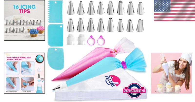 124-Piece Cake Decorating Set - 11.8 Inch Piping Bags & Stainless Steel Tips gallery