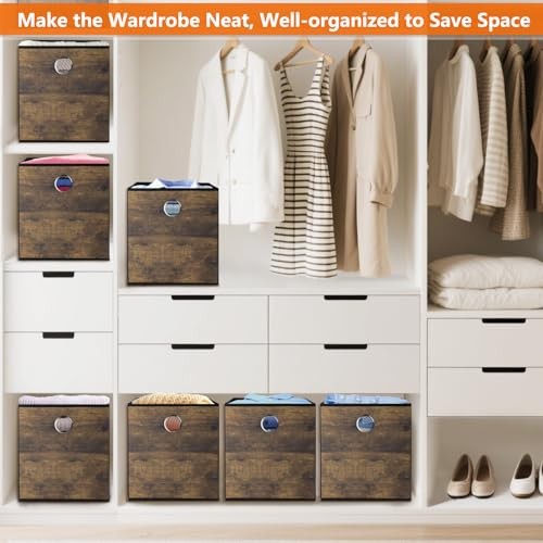 Decorative Cube Storage Bin with Wood Grain,Thickened Big-12.6x12.6x12.6inch gallery
