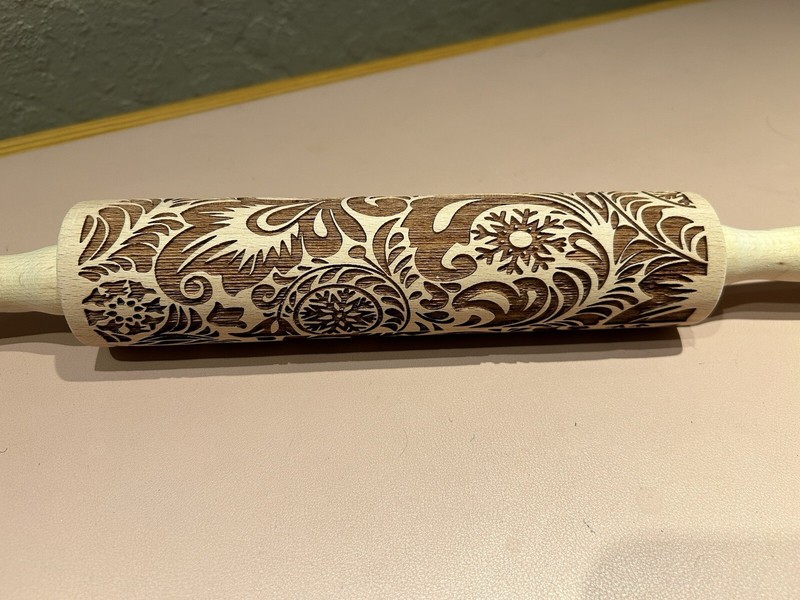 Rolling Pin Embossed Wooden Laser Engraved Christmas Snowflake Filigree Pattern gallery