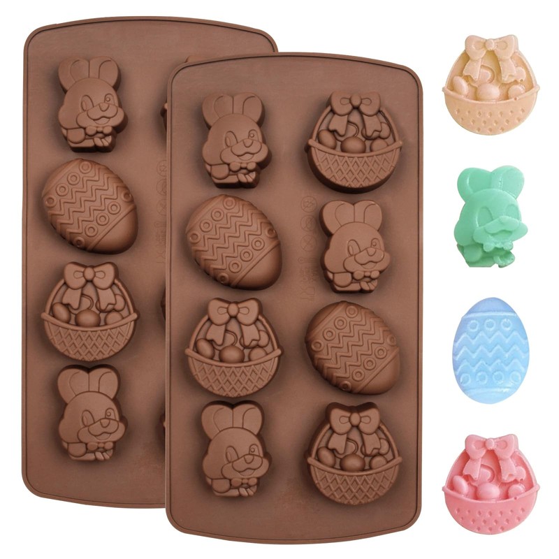 Easter Silicone Chocolate Mold Brown Bunny Egg Candy Making Tray 2 PCS