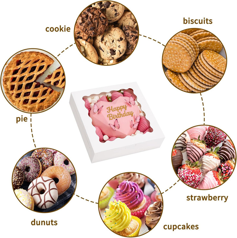 6Pcs Pie Boxes, 10X10X2.5 Bakery Boxes with Window, White Bakery Boxes for Pies, gallery