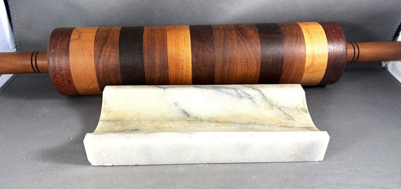 Solid Multi-Wood Rolling Pin "Walnut, Cherry, and Maple"-With Marble Rest gallery
