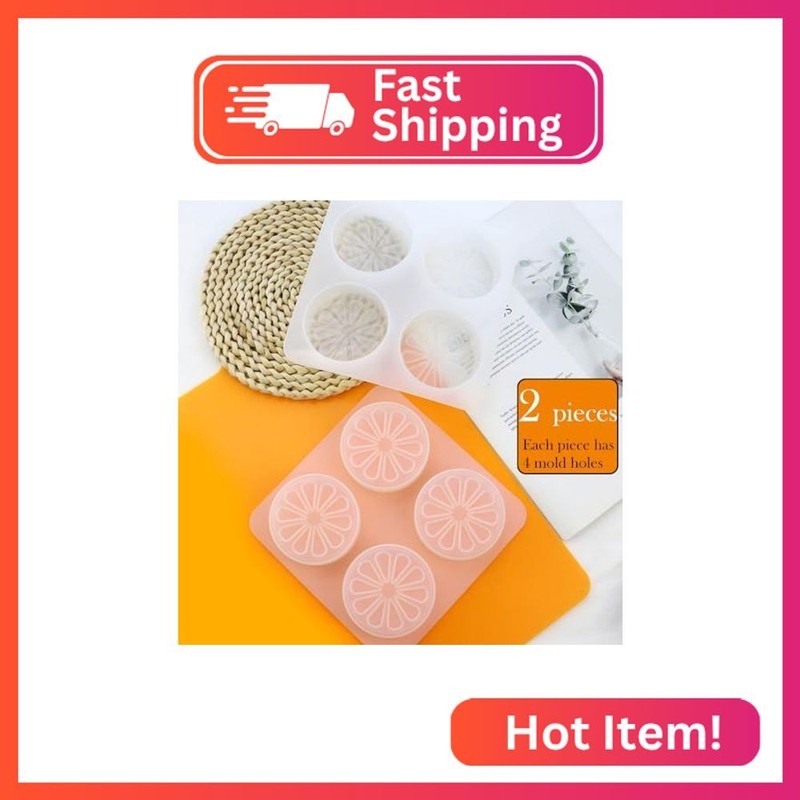 HENGKE 2 Pack 4 Cavity Lemon Slice Silicone Molds Orange Slice Silicone Molds fo gallery