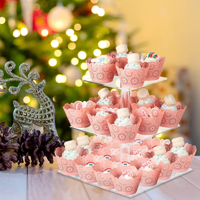Cupcake Stand, 3 Tier Square Acrylic Cupcake Display Stand Holder, Clear Dess... gallery
