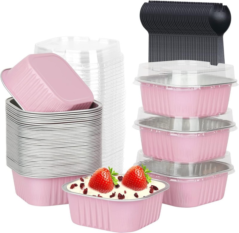 5oz Square Cupcake Pan with Lids 40 Pack, Aluminum Foil Muffin Cups,Disposabl... gallery
