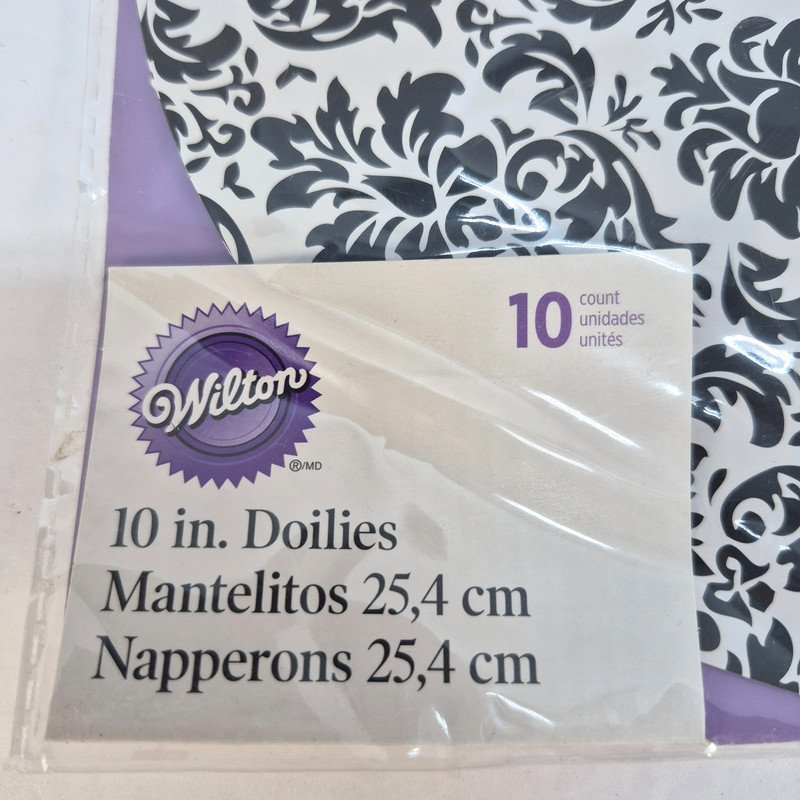 Wilton 10" Damask Paper Doilies Black White Round Cake Party Decor 10 Count NEW gallery