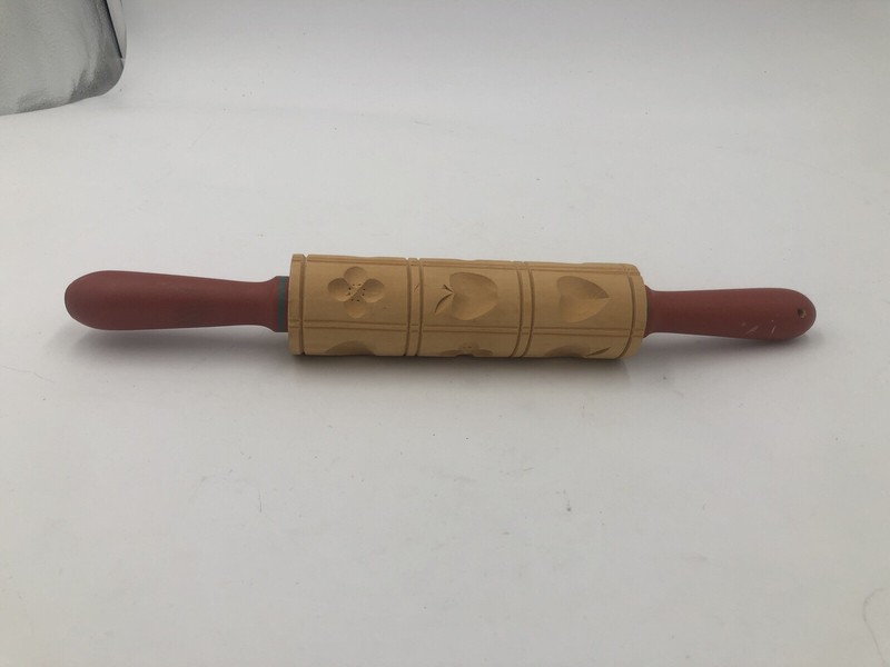Wooden Print Roller Cookie Pastry Press Handles Rolling Pin Wood Carved Germany