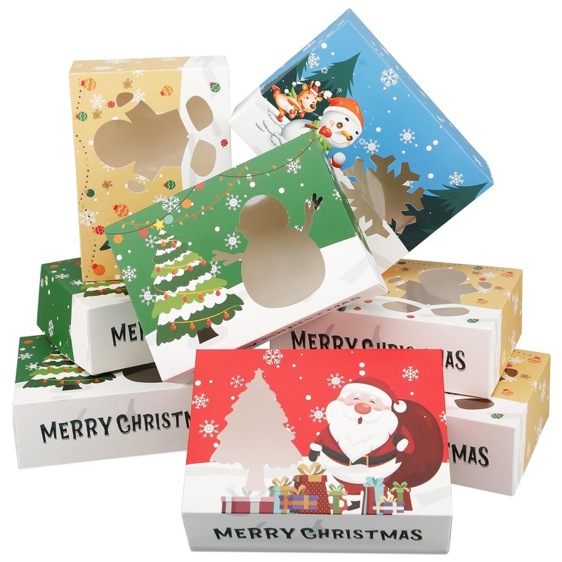 24 PCS Christmas Cake Boxes with Window Boards Cookie Treat Carrier Box