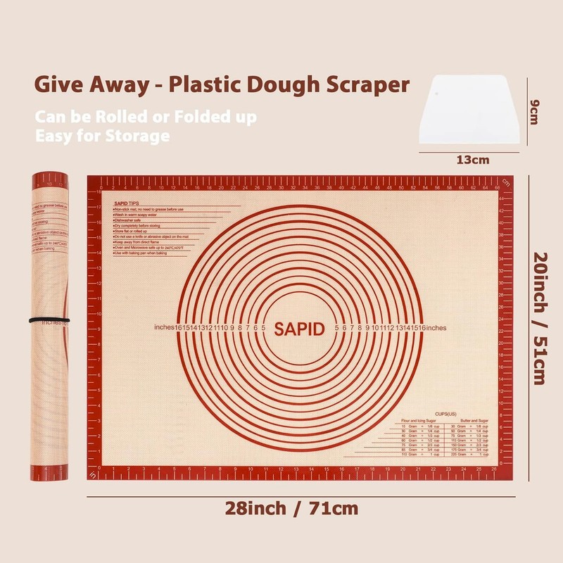 Sapid Extra Thick Silicone Pastry Mat Non-slip with 20×28, Red gallery