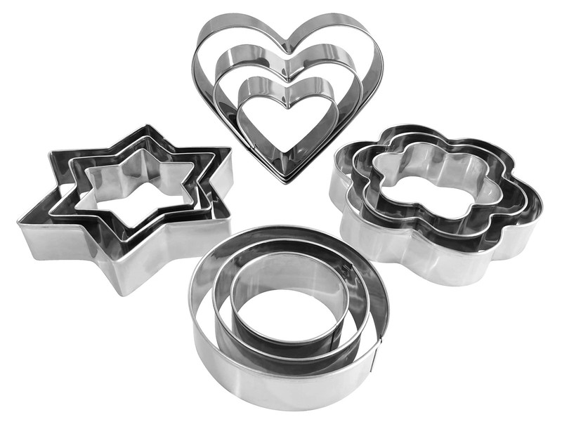 12Pcs Metal Cookie Cutters, Heart Star Round Flower Shapes for Baking Dough