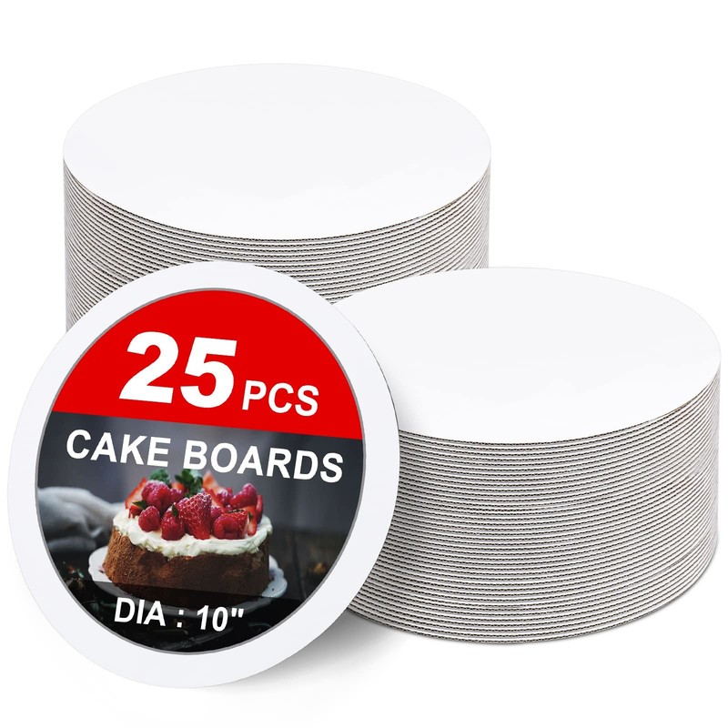 25-Packs Cake Boards 10 inch Round, White Cake Board Rounds, White Cake Circl…