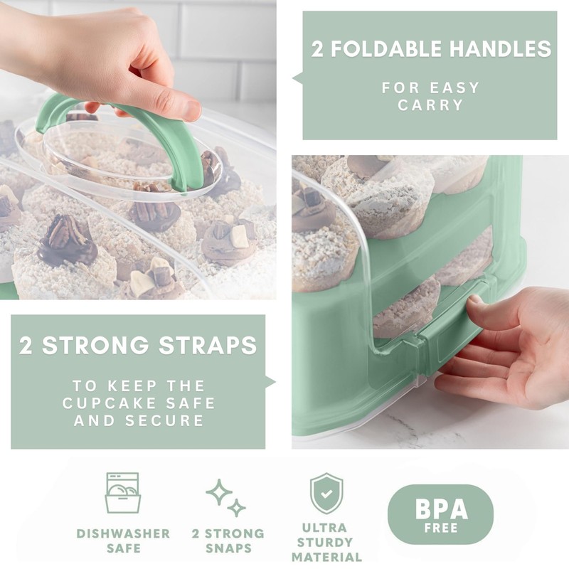 EXTRA TALL DOME 24 Cupcake Carrier, Green Cupcake Holder Carries 24 Cupcake S... gallery