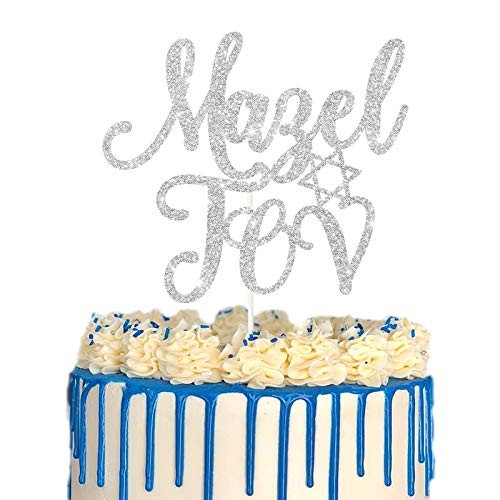 Sliver Glitter Mazel Tov Cake Topper, Jewish Birthday Cake Topper, Jewish gallery