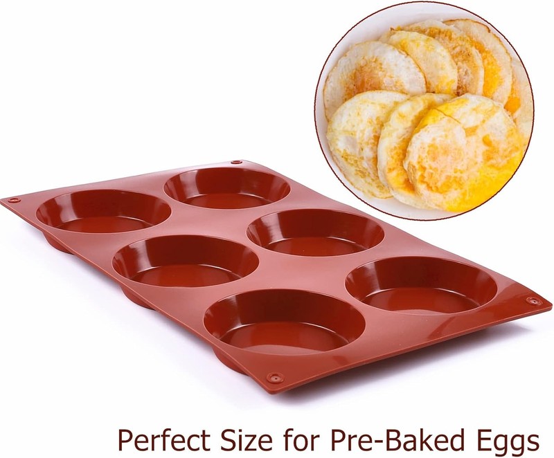 JOERSH 2-PK Silicone Egg Molds Non-Stick 3" Round 2 Pcs: 6 Cups, Regular, Red gallery