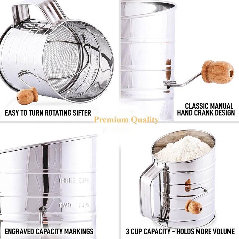 Zemensha Stainless Steel 3 Cups Flour Sifter 14.5 * 10.5 * 14.7 cm, Silver gallery