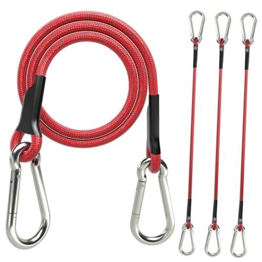 24 Inch Bungee Cords with Stainless Steel Carabiner, Heavy Duty 24inch Red
