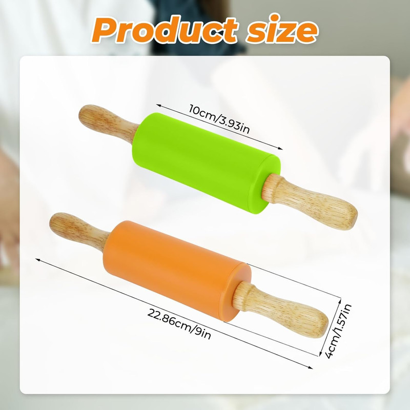 4 Pack Mini Rolling Pin for Kids, 9 Inch Wooden Handle Rolling Pin Non-Stick Sil gallery