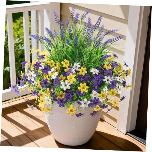 Artificial Flowers for Outdoors UV Resistant, 14 Deep Purple Yellow White gallery