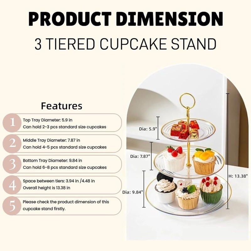 Multi-Tier Cake Stand Clear Plastic Serving Tray Parties Events Desserts New gallery