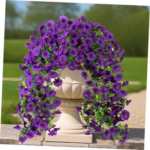 Fake Artificial Hanging Morning Glory Flowers for Outdoor Planters Dark Purple