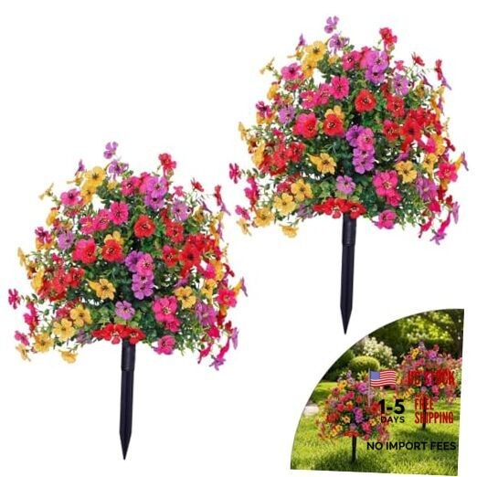 Artificial Flowers for Outdoors, UV Resistant Faux Topiary Ball Plants 2pcs