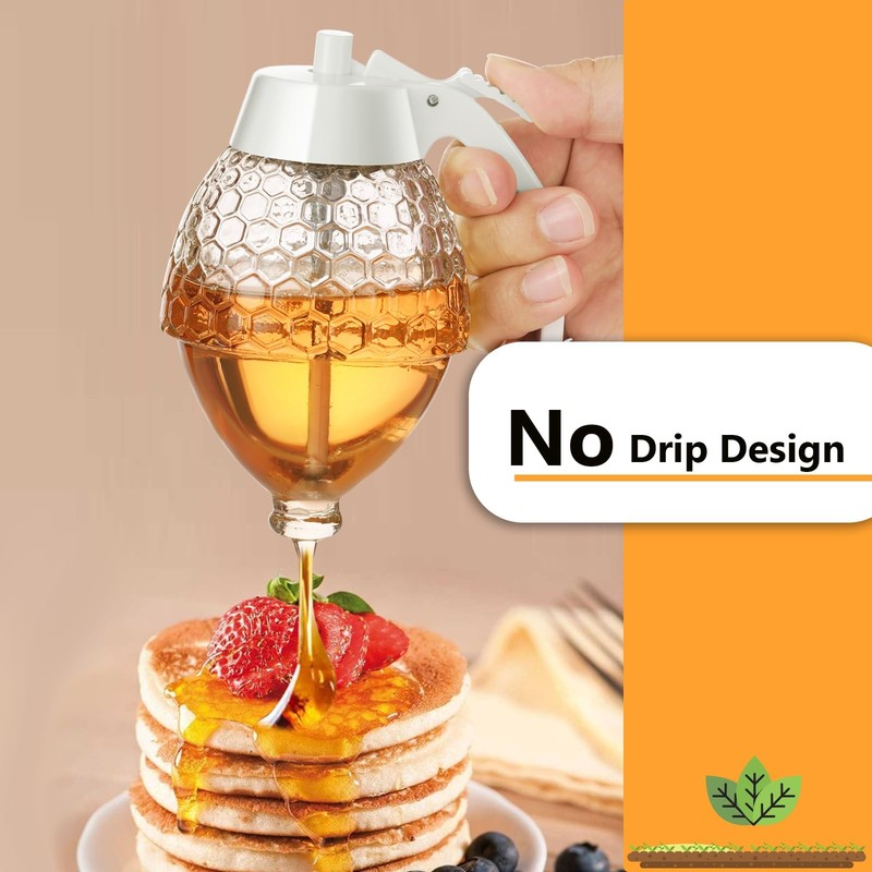 Honey Dispenser No Drip, Glass Honey Container with Stand, 8 oz gallery