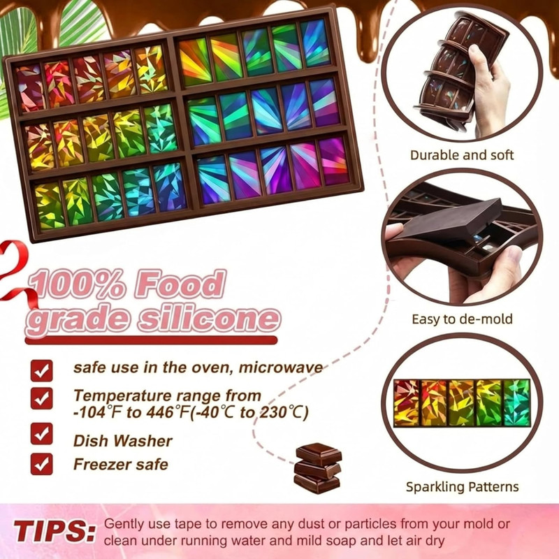 1 Pcs Holographic Chocolate Molds Valentine'S Day Resin Silicone Chocolate Bar D gallery