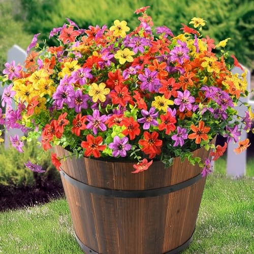 Artificial Flowers for Outdoors Fake Outdoor Plants, Purple Red Orange Yellow