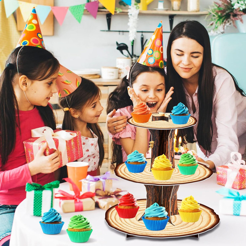 Wooden 3 Tier Cupcake Stand Decoration - Rustic Wood Cupcake Stand Decor for Cam gallery