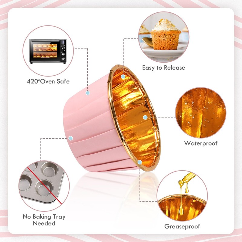 Green And Gold Foil Cupcake Liners100 Pcs Disposable Muffin Liners 3.5 Oz Wrappe gallery