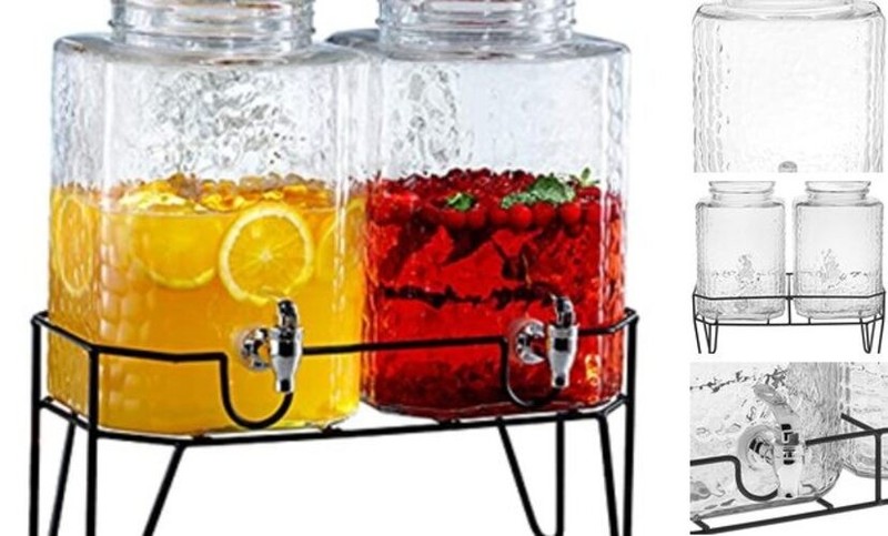 210266-GB 1.5 Gallon Each Glass Beverage Drink Dispensers with Metal Clear