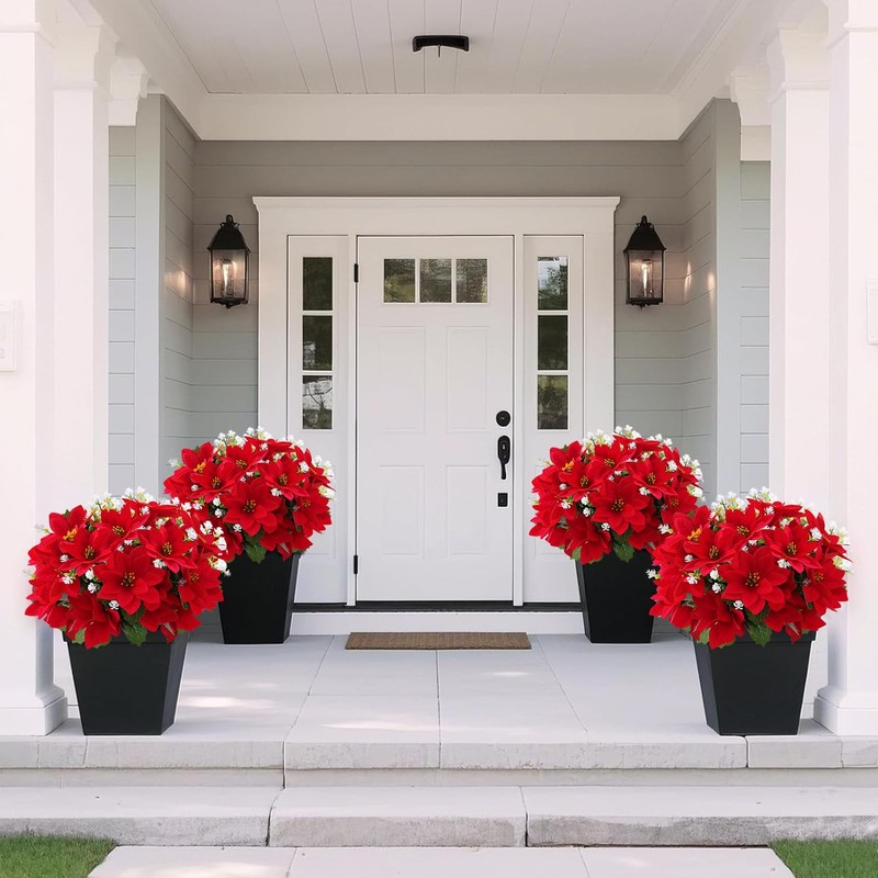 ZYZEV 14'' Artificial Poinsettias Flowers for Outdoor,12 14 inches, Red gallery