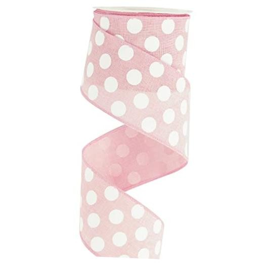 Pink Polka Dot Ribbon - 2.5 inch Wired Ribbon for Baby Girl Wreaths Pink Dots