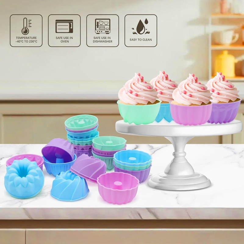 24-Pack Silicone Donut Molds Nonstick Baking Cups Muffin Pan Oven Safe gallery