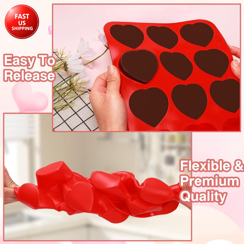 3 Pieces Heart Silicone Molds 12 Cavities Non-Stick Silicone Heart Shaped Chocol gallery