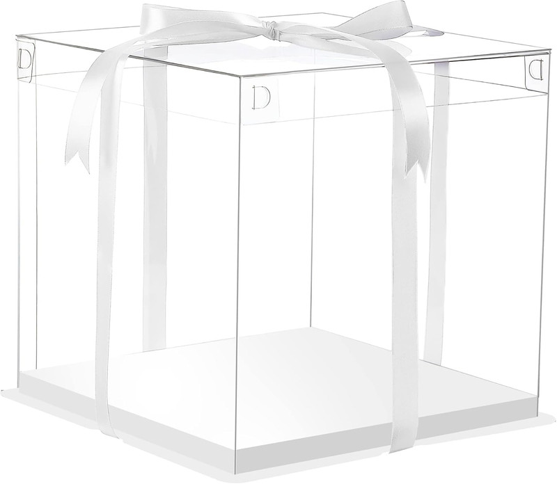 6Pcs Tall Cake Boxes Clear cake Box with Ribbon, 12x12x 10inch,Ideal for Large 1 gallery