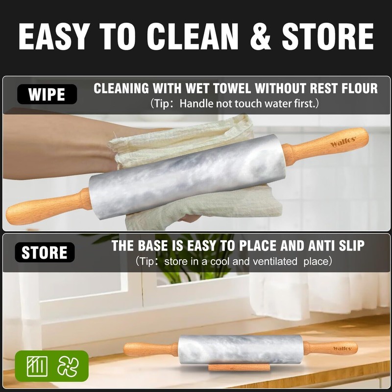 Marble Rolling Pin With Wooden Handles & Wood Cradle, 16.5 Inch Marble Rolling gallery