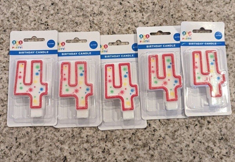 GLITTER NUMBER EACH CANDLE – #4 CAKE TOPPERS number 4 lot of 5