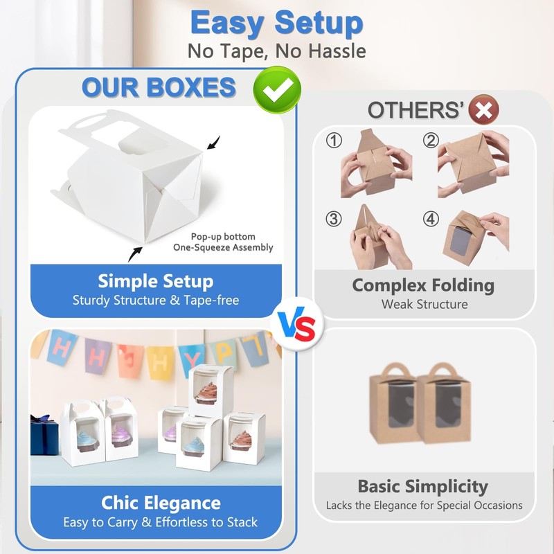 Cupcake Boxes 12 pcs, Individual Cupcake Containers White with Window Insert ... gallery